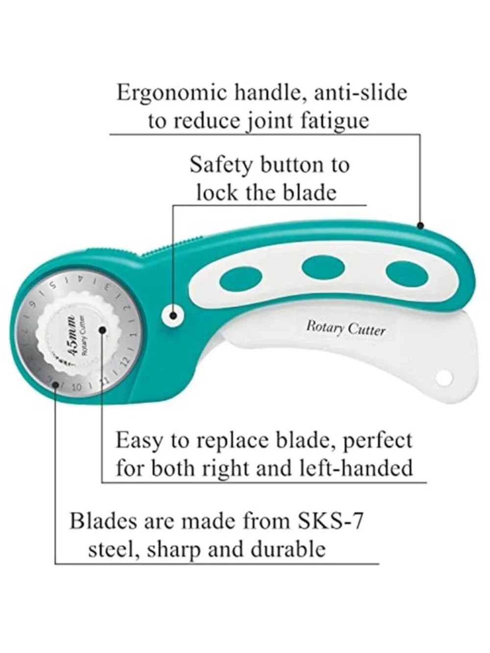 45mm Rotary Cutter with 5pcs Extra Blades, Ergonomic Handle Rolling Cutter